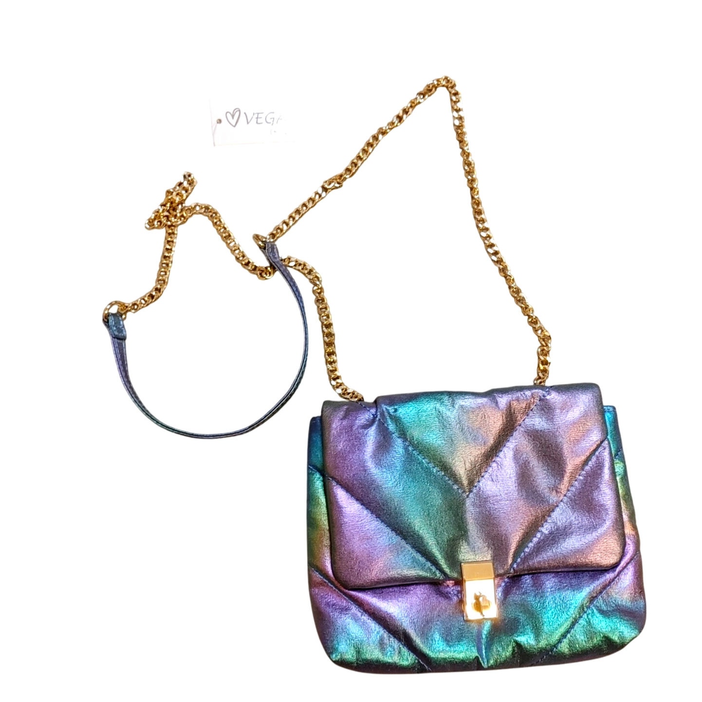 Vegan Iridescent Purse Soft Plush Chain New Nwt Purple Green Blue Crossbody